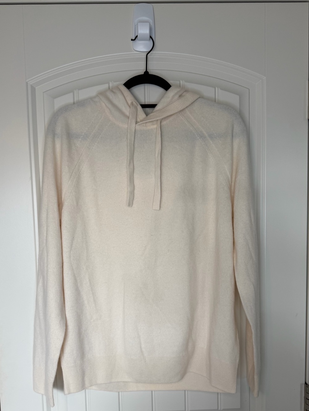 Banana Republic 100% Cashmere Cozy Hoodie Sweater Ivory Cream Sz M unisex